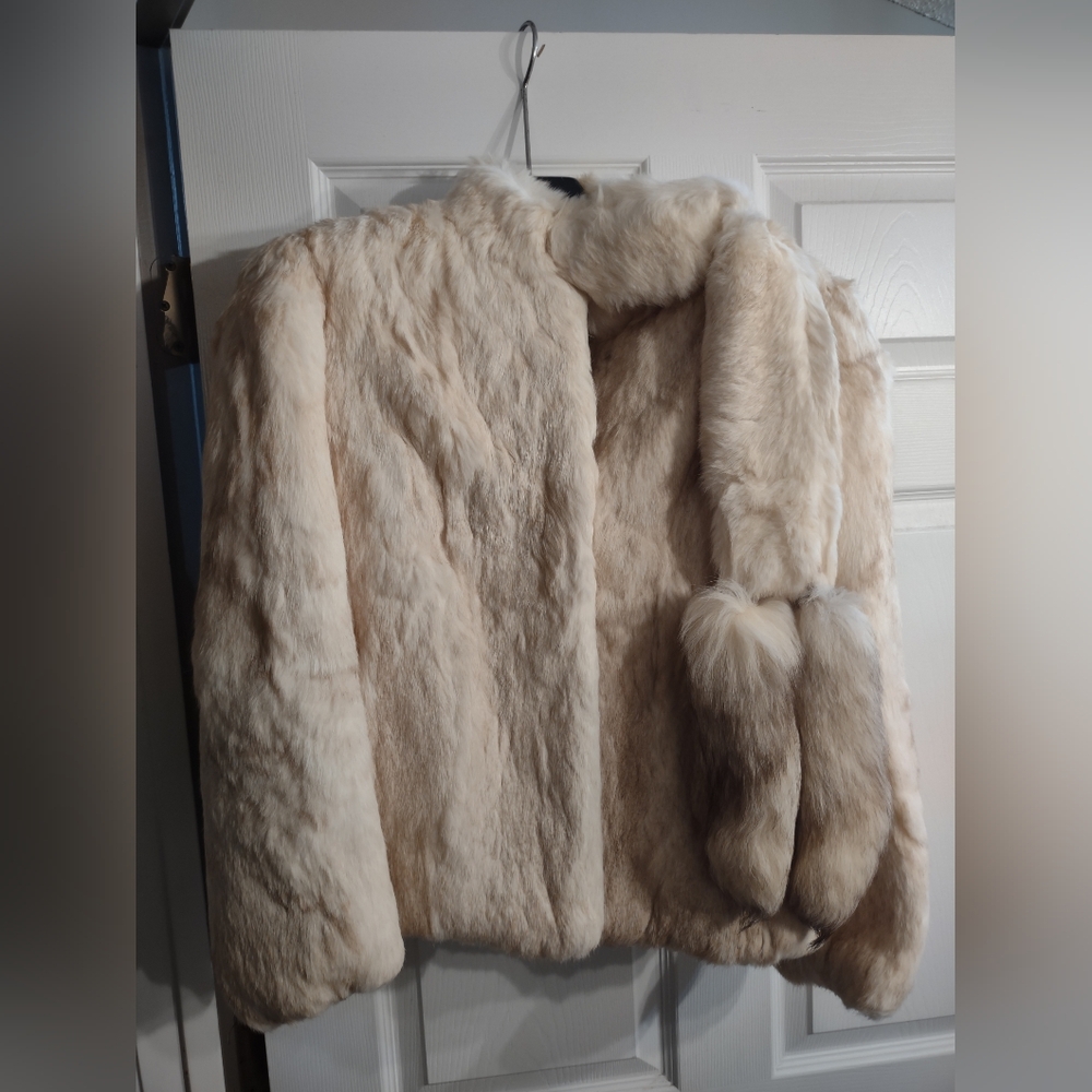 Elegant Cream Fur Jacket. Rabbit.